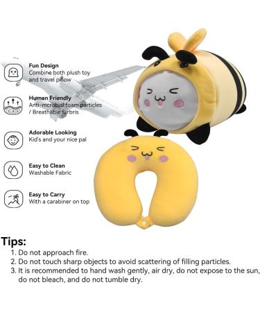 JOYRAVO 2-in-1 Kids Travel Pillow - Adorable Yellow Bee Plushie Neck Pillow for Comfort on Airplane & Trips - Buy Online on GoSupps.com