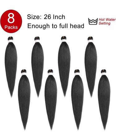 Xtrend 26 Inch EZ Braid 8 Packs Black Long Pre Stretched Braiding Hair Yaki Texture Braiding Hair for Crochet Hair Braids Hot Water Setting Synthetic Fiber Hair Extensions 1B# 26 Inch (Pack of 8) 1B# - Buy Online on GoSupps.com