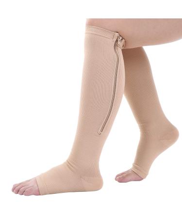 Zipper compression stockings for women and men open toes medical compression stockings knee-high calf supports graded varicose veins socks for pregnancy (l/xl skin) L-XL skin
