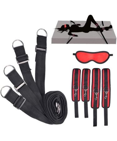 Adjustable Soft Nylon Wrist and Ankle Handcuffs Set in Red with Eye Mask - Comfortable and Stylish Bondage Kit - Buy Online on GoSupps.com