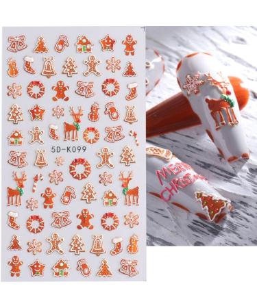 Xmas Decals Nail Art Decoration Festive Design Gingerbread Man 5D Embossed Nail Stickers Snowflakes Winter(5D-K099)