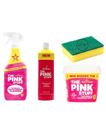 RTUK The Pink Stuff 850g Cleaning Paste Non-Toxic with 850ml Pink Stuff Spray & 500ml Pink Stuff Cream Cleaner Multipurpose Household Bathroom Cleaner- Includes 1x Cleaning Sponge