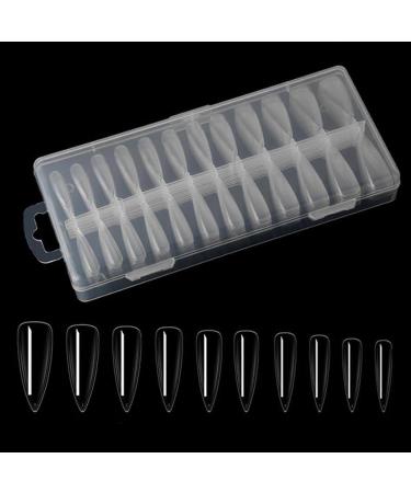 VENLADYS 240 Pieces Clear Long Stiletto Droplets For Women's Specialized Fake Nails Professional Salon And Home DIY Nail Art 10 Sizes Nail Tips