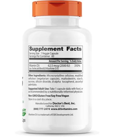 Doctor's Best Vegan D3 120ct Vegetarian Capsules - Essential Vitamin Supplement - Buy Online on GoSupps.com
