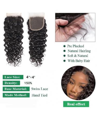Brazilian Water Wave Bundles with Closure - 14 16 18 + 14 inch Free Part Unprocessed Human Hair - Buy Online on GoSupps.com