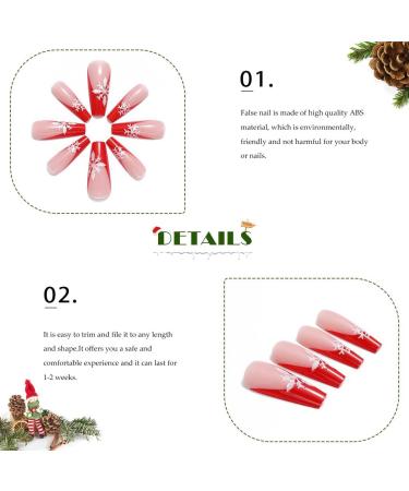 Vatocu Christmas False Nails - Long Xmas Press on Nails with Snowflakes Glitter - 24pcs Ballerina Acrylic Stick on Nails for Women and Girls - Buy Online on GoSupps.com