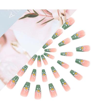 Coffin False Nails Long Fake Nails French Flowers Press on Nails Ballerina Acrylic Stick on Nails 24pcs for Women and Girls (Color : PINK Size : C) - Buy Online on GoSupps.com