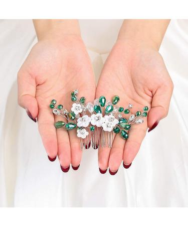 IYOU Princess Green Flower Pearl Hair Comb | Bridal Wedding Headpiece for Girls & Women Elegant Accessories - Buy Online on GoSupps.com