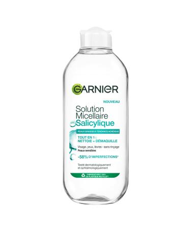 GARNIER - SkinActive Salicylique - Solution Micellaire Acide Salicylique Tout en Un Anti-Imperfections - Visage Yeux & L vres - Nettoie D maquille & Matifie Pendant 8h - Tous Types de Peaux - 400 ml