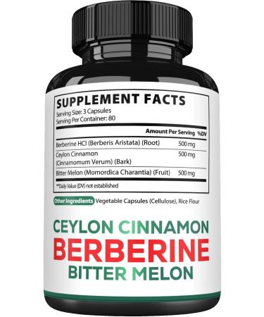 Satoomi Berberine 1500mg Supplement with Organic Ceylon Cinnamon Bark & Bitter Melon - 240 Vegan Capsules for 80 Servings - Immune System, Heart Health, Body Management & Digestion Support 240 Count (Pack of 1) - Buy Online on GoSupps.com