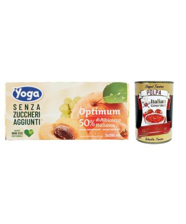 Italian Gourmet E.R. Yoga Fruit Juices Optimum Apricot fruity apricot no added sugar refreshing drink without alcohol 3 x 200 ml + Italian Gourmet Tomato Pulp 400 g box