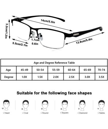 Buy Progressive Multifocus Reading Glasses for Men - Blue Light Blocking Fashion Half Frame Anti Glare - 1.5x Black Glasses - Buy Online on GoSupps.com