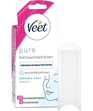 Veet Pure Cold Wax Strips for Sensitive Skin - Face Application - 28 Days Smooth Skin - 10 Double Strips (20 Applications) - 12 Pack - International Shipping - Buy Online on GoSupps.com