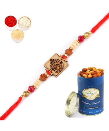 Ghasitaram Gifts Rakhis Online for Brother- R-2033 Rakhi Thread with 100 GMS of Dryfruits Mix Can Rakhi Set with 100 gms of Dryfruits Mix Can