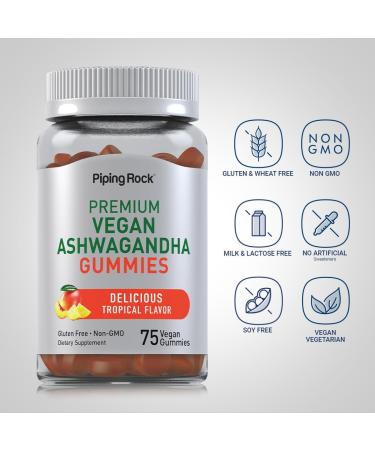 Piping Rock Ashwagandha Gummies Supplement | 75 Count | for Women and Men | Tropical Flavor | Vegan Formula | Non-GMO Gluten Free - Buy Online on GoSupps.com