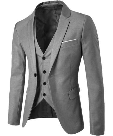 Ronony Men's Sakkos Suit Set - Elegant Slim Fit 3-Piece Blazer Vest & Pants - Perfect for Weddings & Performances - Oversize Gray Coat in Large Sizes (3XL) - Buy Online on GoSupps.com