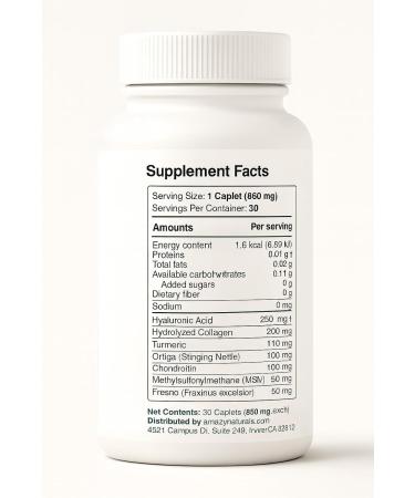 Amazy Naturals Artiflex Joint Support Supplement 850mg 30 Caplets with Hyaluronic Acid - Buy Online on GoSupps.com