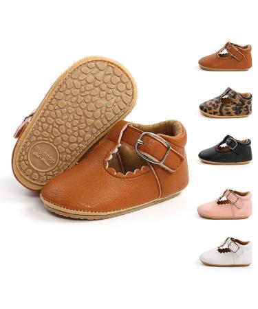 Sonsage Infant Baby Boys Girls Oxford Shoes Pu Leather Lace-Up Anti-Slip Trainer Soft Rubber Sole Toddler First Walking Sneakers 0-6 Months B Brown