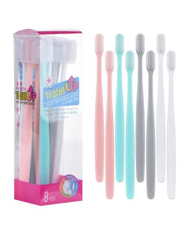 Pack of 8 Ultra Soft Toothbrush with Micro Thin Tapered Bristle - Made in Korea (4 Colors)