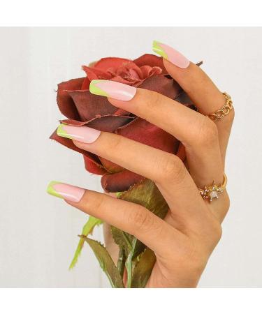 Sethexy French Square False Fingernails - 24 Glossy Green Acrylic Nail Tips for Women & Girls | Press-On Nails with Glue - Buy Online on GoSupps.com