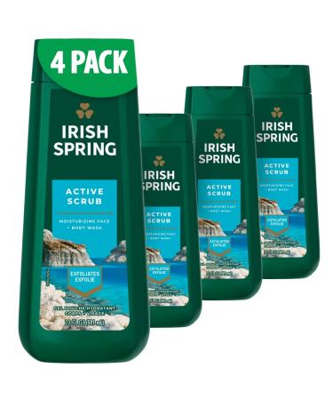 Irish Spring Mens Body Wash Active Scrub Exfoliating Body Wash for Men 20 Fl oz (Pack of 4)