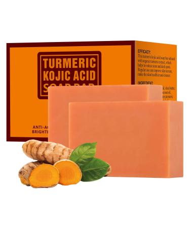 Turmeric Soap with Kojic Acid Turmeric Soap Bar For Face and Body Kojic Acid Soap For Dark Spot Remover Brightening Turmeric Soap Bar for Acne Face Bar For Cleansing Exfoliating Wash 200g