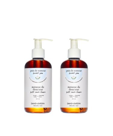 DANS UN JARDIN - Duo Soft Care Foam For Baby Made in Canada with 95% of Natural Origin Ingredients - 2 in 1 Body & Hair Wash - Sweet Pea Scent - Skin-Friendly - Gentle On The Skin - Vegan - 2x245ml