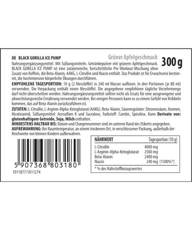 Buy ActivLab Black Gorilla Ice Pump Pre-Workout 300g - 30 Portions | 4000mg L-Citrulline 2400mg Beta-Alanine Caffeine-Free Ice-Cooling Apple Flavor | International Shipping - Buy Online on GoSupps.com