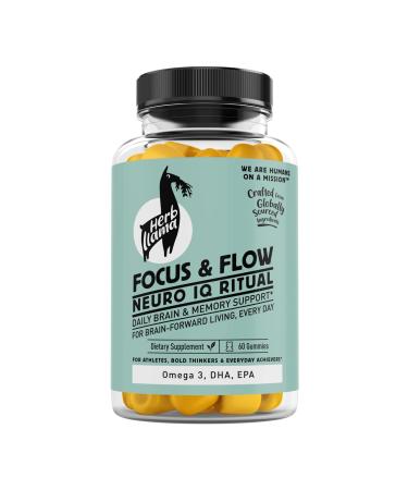 Herb Llama Focus & Flow NeuroIQ DHA + EPA Clean Omega-3 Gummies | Cognitive Focus Clarity & Learning Support | 60 Gummies (30-Day Ritual) | Non-GMO Gluten-Free Lactose-Free