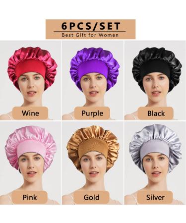 6PCS Satin Bonnets for Black Women  Large Braids Bonnet Wide Band Hair Bonnets  A #6pcs-a - Buy Online on GoSupps.com