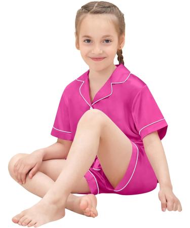 SWOMOG Kids Satin Pyjamas Set - 6-7 Years Rose Red | Short Sleeve 2 Piece Lounge Set for Girls Boys - Buy Online on GoSupps.com