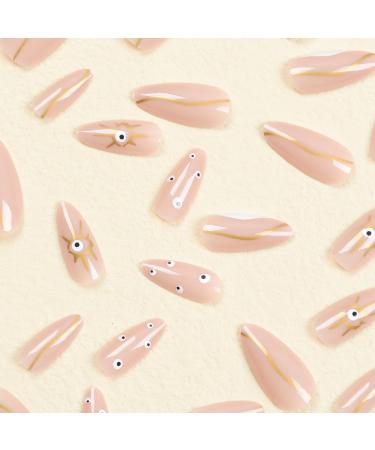 SINLOV Long Almond Fake Nails Glossy Pink Nude Press on False Nails Eyes Ballerina Artificial Finger Nails French Full Cover False Nails for Women and Girls - Buy Online on GoSupps.com