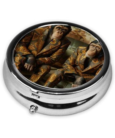 Four Apes in Suits Portable Pill Box - Round Mini 3-Compartment Metal Organizer for Small Pills | Perfect for Travel - Buy Internationally - Buy Online on GoSupps.com
