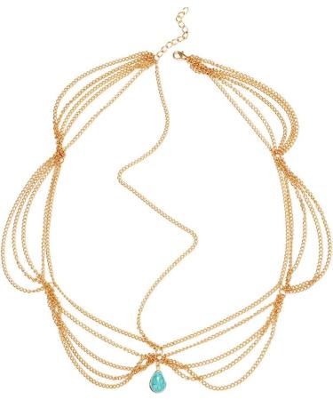 Yean Boho Turquoise Hair Chain Gold Bridal Head Chain Beach Pendant Hair Jewelry for Women and Girls - Buy Online on GoSupps.com