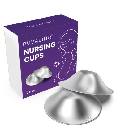 RUVALINO Silver Nipple Shield Breastfeeding - Premium Breastfeeding Silver Cups for Nursing Moms to Protect and Soothe Sensitive Nipples Safe and Nickel-Free Silver Nipple Cups (Regular)