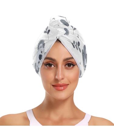 Cute Koala for Kids Hair Towel 2 Pack Super Absorbent Hair Drying Towel Quick Dry Hair Turbans Head Towel with Button Twisty Wrap for Women Girls