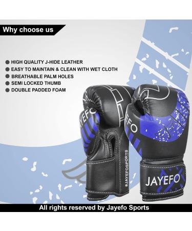 Jayefo Kids Youth Boxing Gloves 4oz - Black Blue | Ideal for Boxing, Kickboxing, Muay Thai & MMA | Beginners Heavy Bag Gloves - Buy Online on GoSupps.com