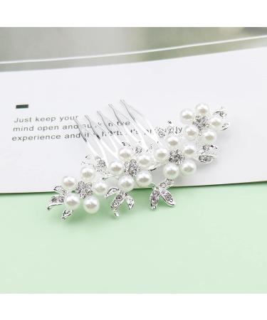 DonLeeving Bridal Wedding Diamante Hair Clip Comb Pearl Bridal Hair Accessories Pearls Wedding Decoration Headpiece for Women Ladies Brides and Bridesmaids Silver - Buy Online on GoSupps.com