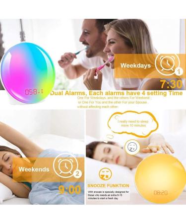 Buy Sunrise Alarm Clock | Light Alarm Clock with Snooze & Dual Alarms | 10 Natural Sounds & 7-Color Atmosphere Lamp - International Shipping - Buy Online on GoSupps.com