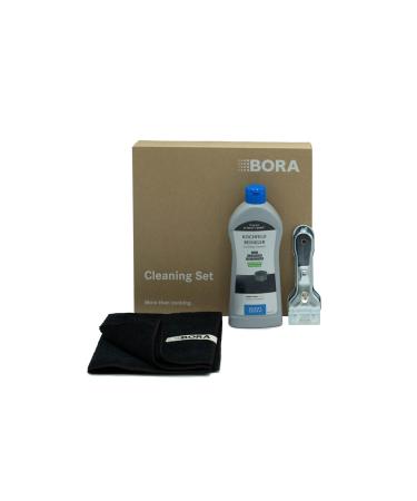BORA stove cleaner for glass ceramic hob cleaning set including scratch and microfiber cloth 300 ml ceramic and induction hob cleaner