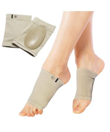 YLYLXIMA Arch Support Sleeves Compression Arch Support Plantar Fasciitis Relief Brace with Gel Pad Inside Metatarsal Foot Arch Supports for Flat Feet Arch and Foot Pain - Men Women (1 Pair Beige)