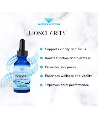 Absonutrix LionClarity Dmae with Lions Mane Mushroom Liquid 390 mg 4 FL Oz Liquid 302 Servings Made in USA Plant-Based Ingredients DMAE Lion s Mane Huperzine A Green Tea Extract Non-GMO - Buy Online on GoSupps.com
