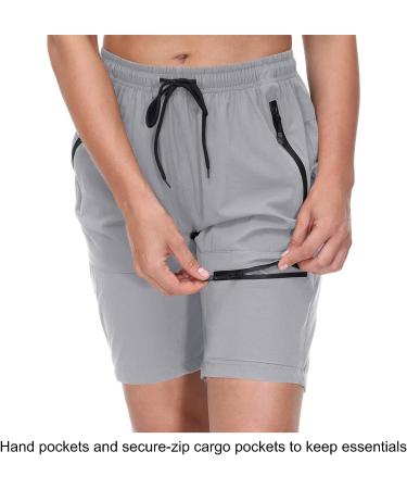 Suwangi Women's Quick Dry Hiking Cargo Shorts - Light Grey, Medium - Buy Online on GoSupps.com