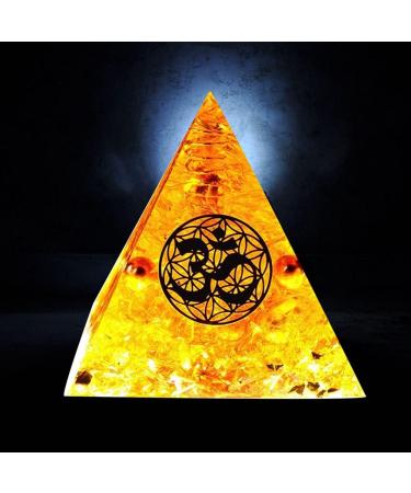 VNSTKWW Moonstone & Citrine Crystal Orgone Pyramid | Energy Tower | Reiki Chakra Healing | Flower of Life Design | Orgonite Pyramid Gift - Buy Online on GoSupps.com