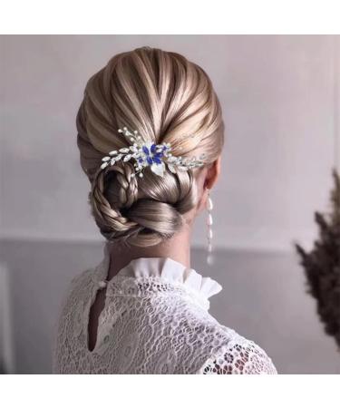 ISLHJDD Women Sapphire Crystal Blue Flower Headpiece Leaf Pearl Hair Vine Comb Wedding Hair Accessory Decorative for Bride Bridesmaid Girls - Buy Online on GoSupps.com