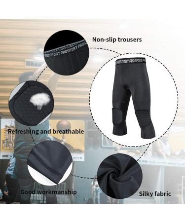 TUOY Men's Padded 3/4 Capri Compression Pants with Knee Pad | Medium Black | Ideal for Basketball, Football, Baseball - Buy Online on GoSupps.com