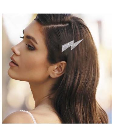 Yheakne Vintage Crystal Thunder Hair Clip Cz Lighting Bolt Hair Pin Clip Silver Rhinestone Hair Barrette Pin Cz Head Clip Headwear Decorative Headpieces Hair Accessories for Women and Girls Gifts (Silver)