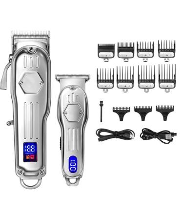 Hair Clippers for Men 2 in 1 Full Metal Combo Kit Barber Hair Clipper for Men Professional Electric Beard Hair Trimmer Rechargeable Haircut