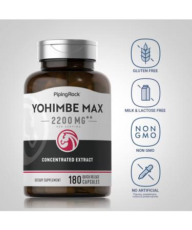 Piping Rock Yohimbe Capsules 2200mg 180 Count | Non-GMO Gluten Free Supplement - Buy Online on GoSupps.com