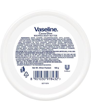 Vaseline Cocoa Glow Whipped Body Butter 180 g. Cocoa & Shea Butter for Glowing Soft Skin - Buy Online on GoSupps.com